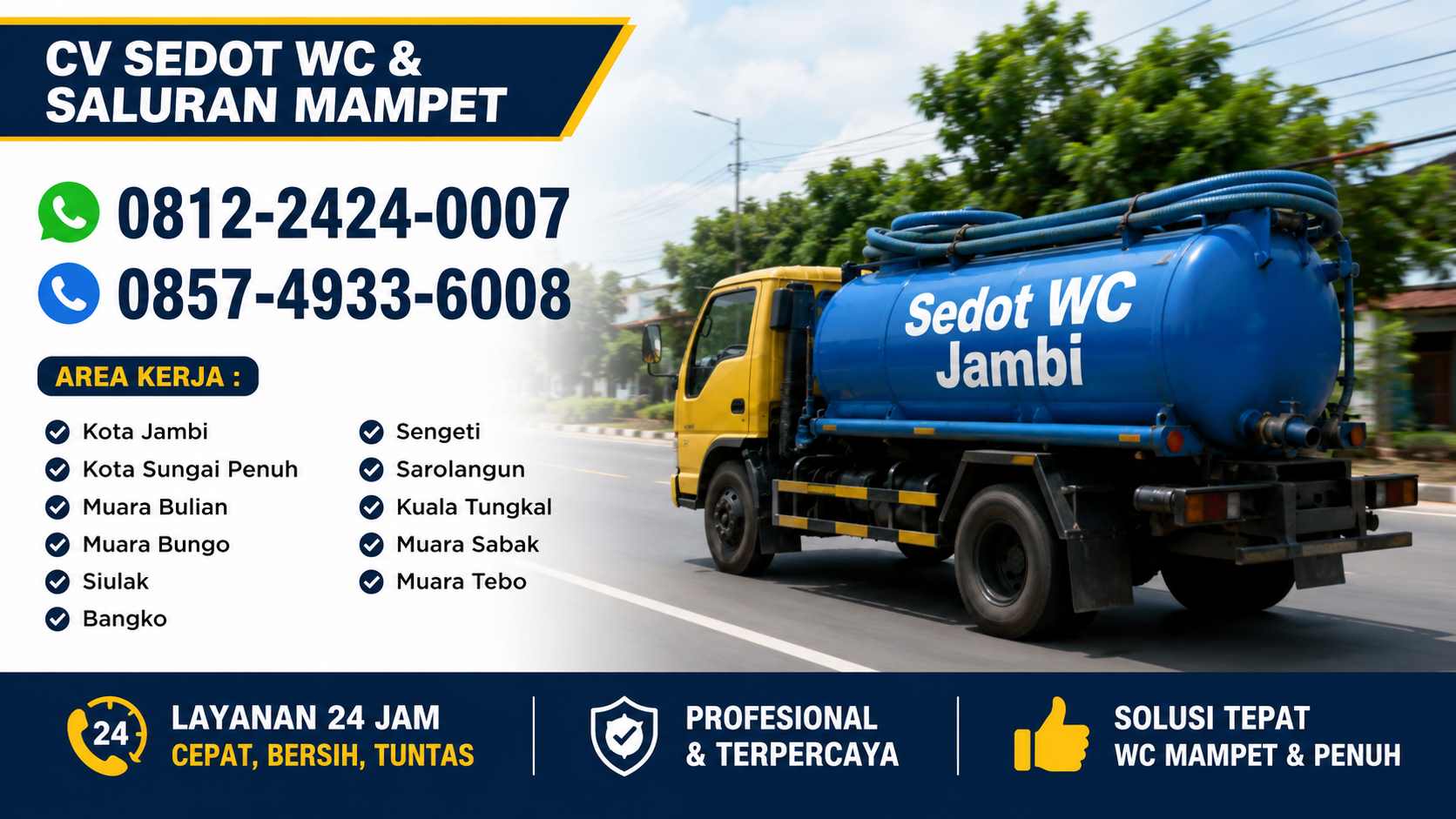 Jasa Sedot WC Jambi 0812-2424-0007: Solusi WC Mampet & Penuh Cepat Tuntas